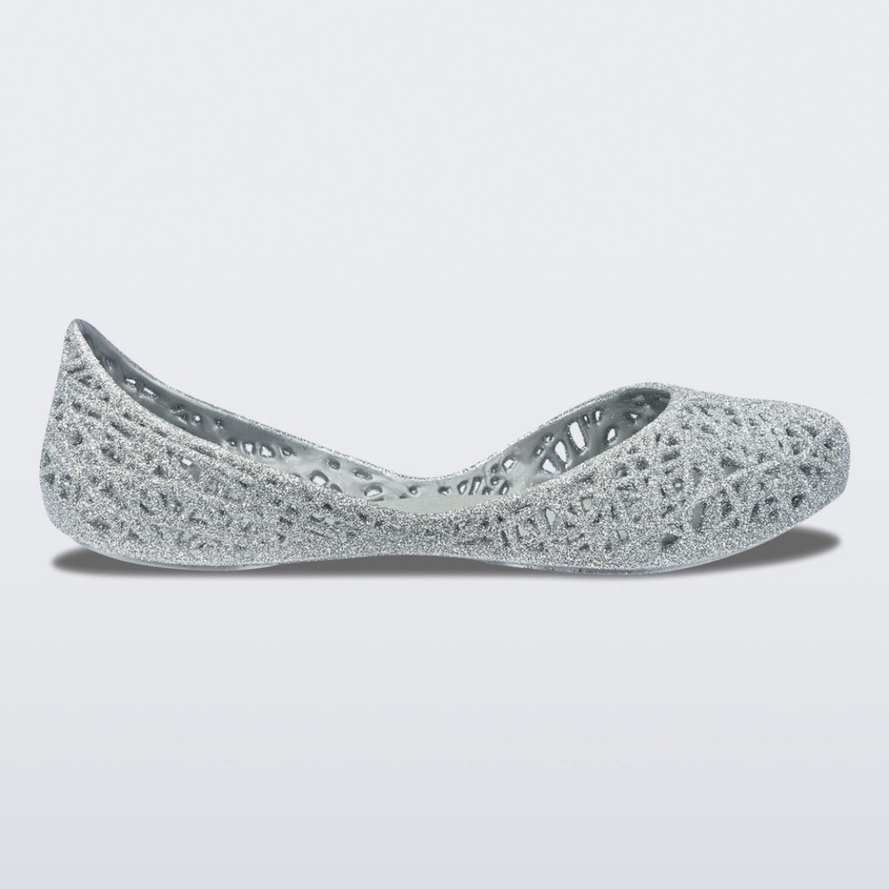 Mini Melissa + Campana Girls Silver Glitter Ballerina Flats Size 2Y